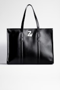Sac ZV Initiale Le Tote - Sac Le tote cabas en cuir lisse noir Femme