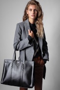 Sac ZV Initiale Le Tote - Sac Le tote cabas en cuir lisse noir Femme