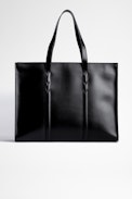 Sac ZV Initiale Le Tote - Sac Le tote cabas en cuir lisse noir Femme