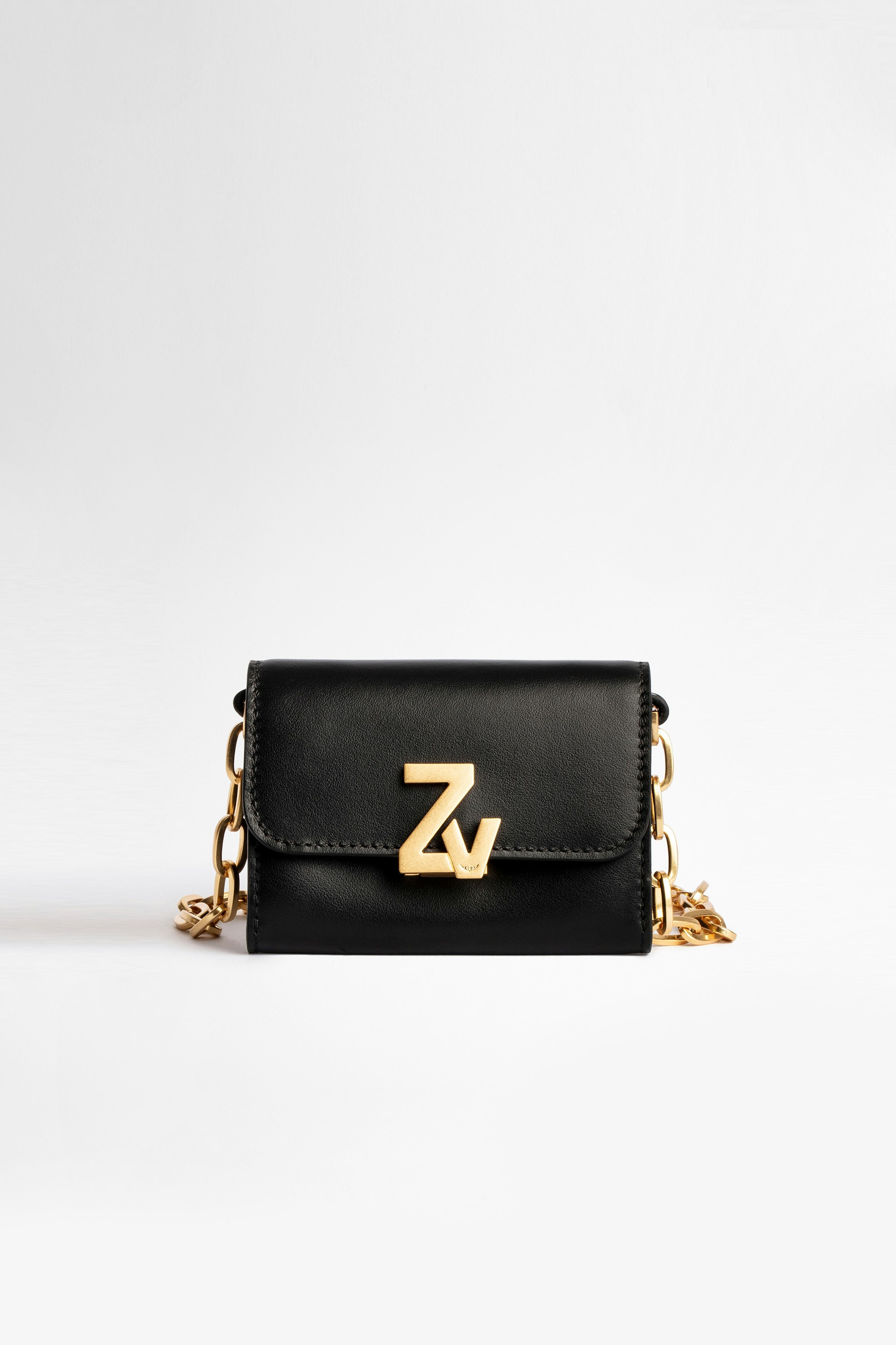 Damentasche Wallet ZV Initiale Le Tiny Unchained Damen-Brieftasche aus schwarzem Leder mit ZV-Initiale