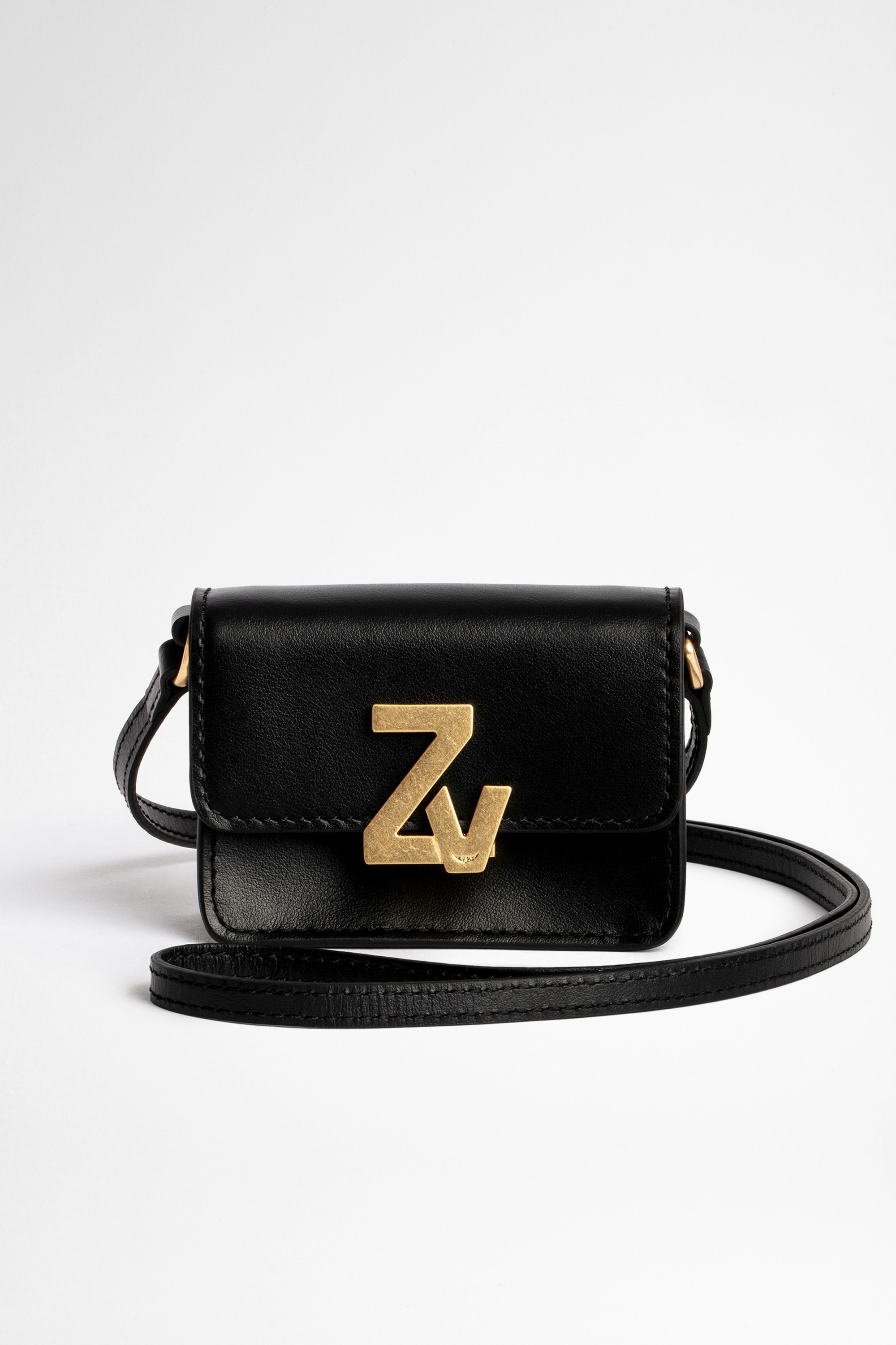 Damentasche Wallet ZV Initiale City Grigri Leder Kleine Wallet-Damentasche mit Riemen aus schwarzem Leder