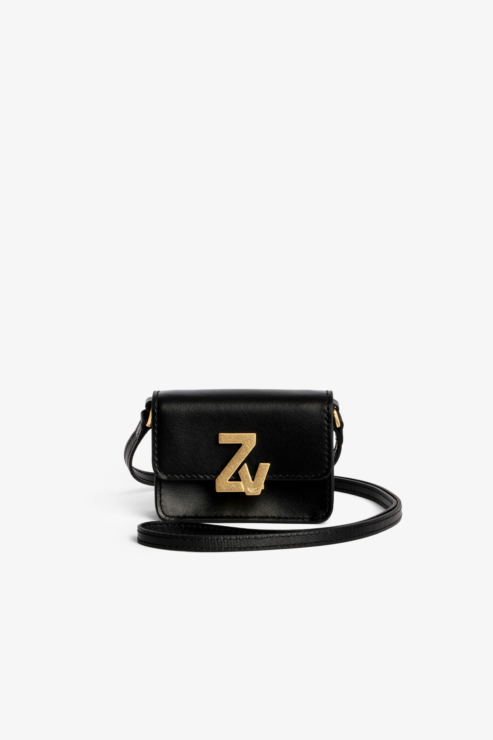 ZV Initiale City Grigri レザークラッチバッグ  Women's small black leather wallet-style clutch with shoulder strap