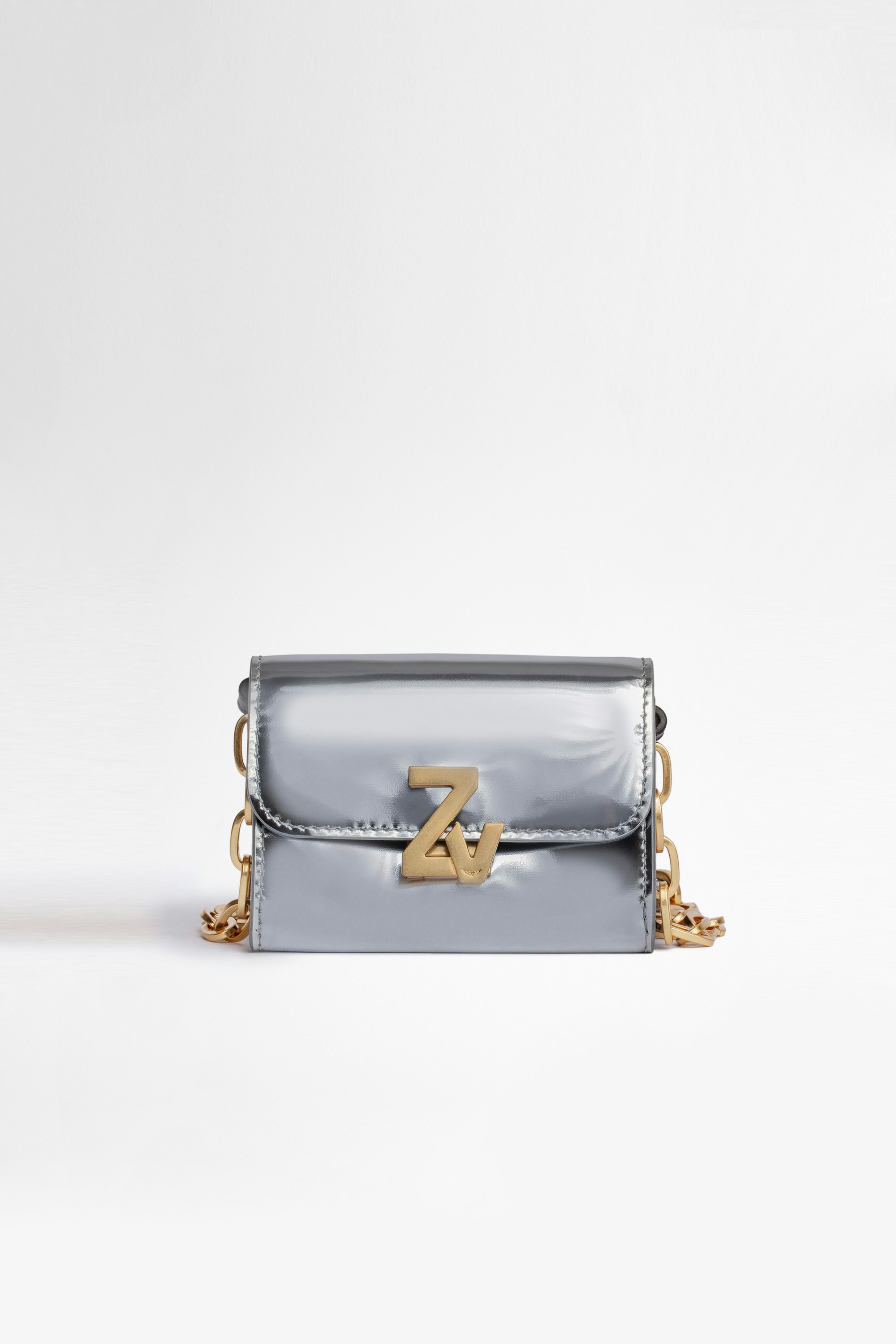 Damentasche Wallet ZV Initiale Le Tiny Unchained Damen-Portemonnaie aus silberfarbenem Spiegeleffekt-Leder