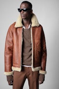 Shearling-Pilotenjacke Loyd Leder - Gefütterte Herrenjacke aus braunem Shearling