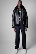 Shearling-Pilotenjacke Loyd Leder - Gefütterte Herrenjacke aus schwarzem Shearling