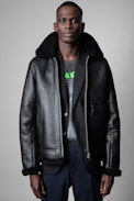 Shearling-Pilotenjacke Loyd Leder - Gefütterte Herrenjacke aus schwarzem Shearling