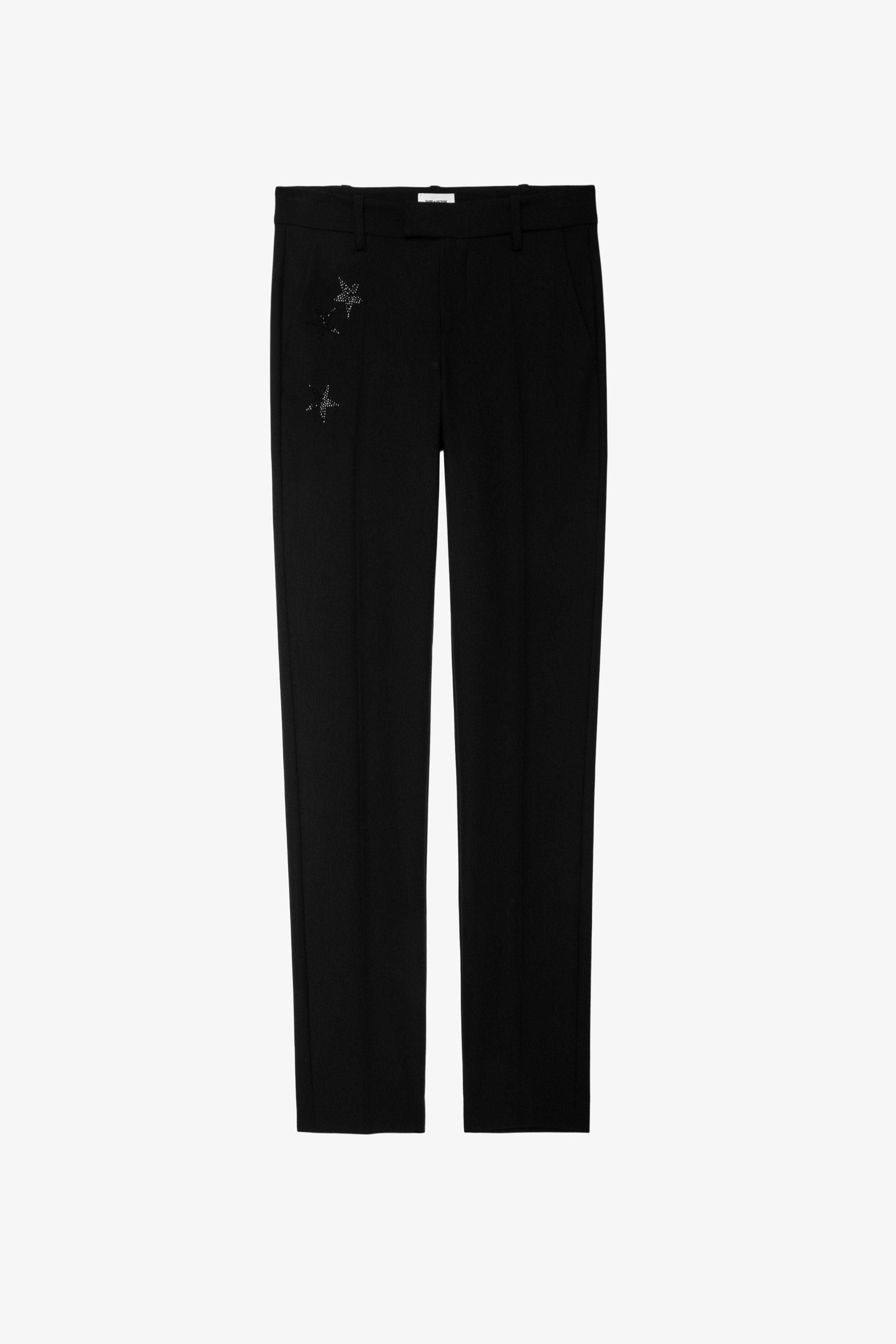 Pantalon Prune Strass Star - Pantalon de tailleur noir à motif étoiles en strass.