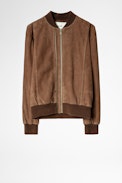 Larson suede bomber jacket Leather - Men’s cognac goatskin suede jacket