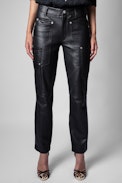 Pantaloni Pelle Player - Pantaloni dritti in pelle nera donna
