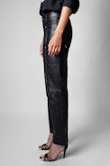 Pantaloni Pelle Player - Pantaloni dritti in pelle nera donna
