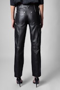 Pantaloni Pelle Player - Pantaloni dritti in pelle nera donna