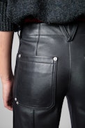 Pantaloni Pelle Player - Pantaloni dritti in pelle nera donna