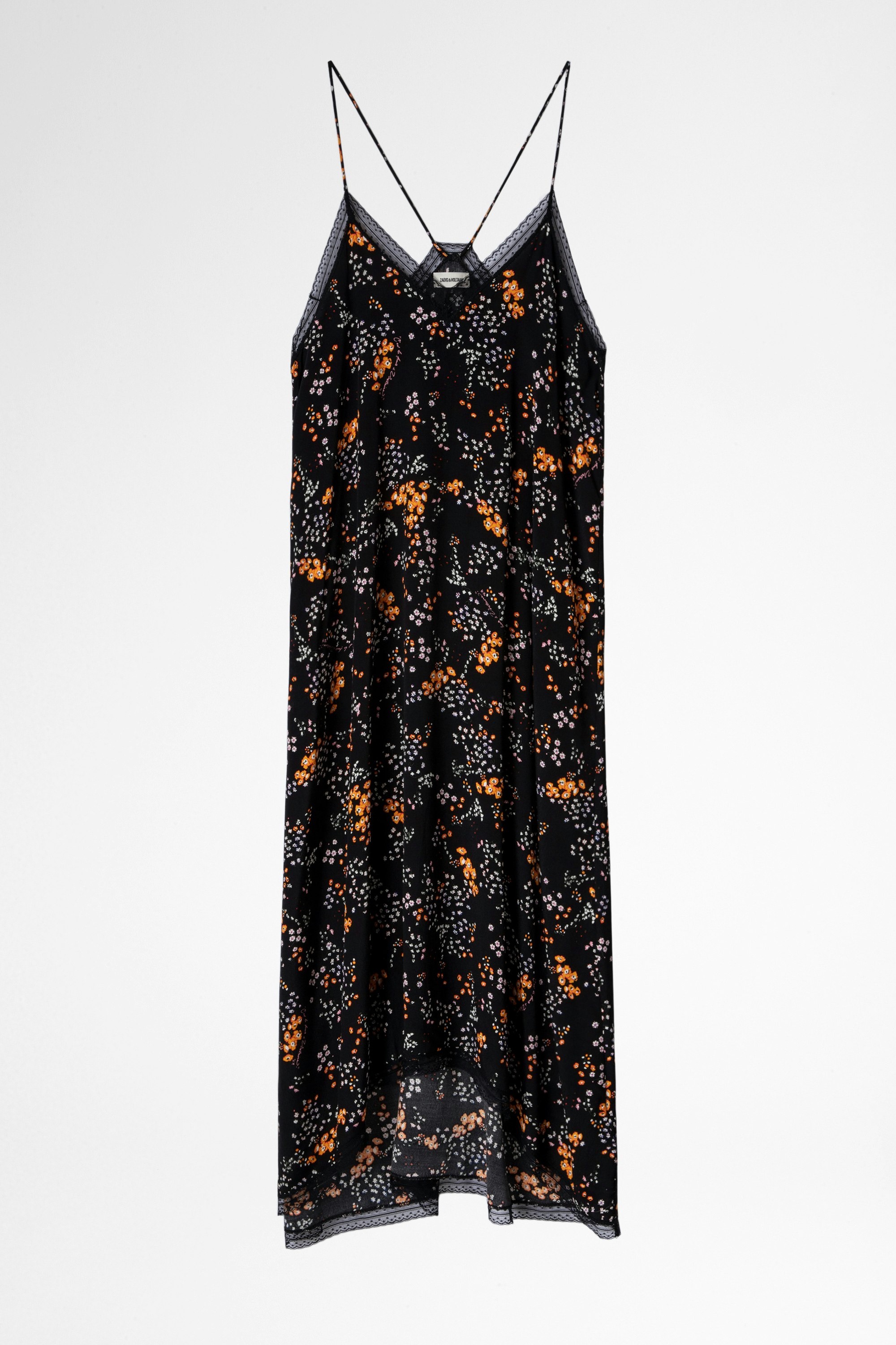 Risty Dress Women's black dress with thin straps and floral print