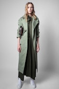 Kena Coat - Women’s khaki cotton long trench coat