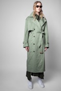 Kena Coat - Women’s khaki cotton long trench coat