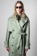 Kena Coat - Women’s khaki cotton long trench coat