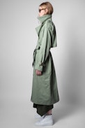 Kena Coat - Women’s khaki cotton long trench coat