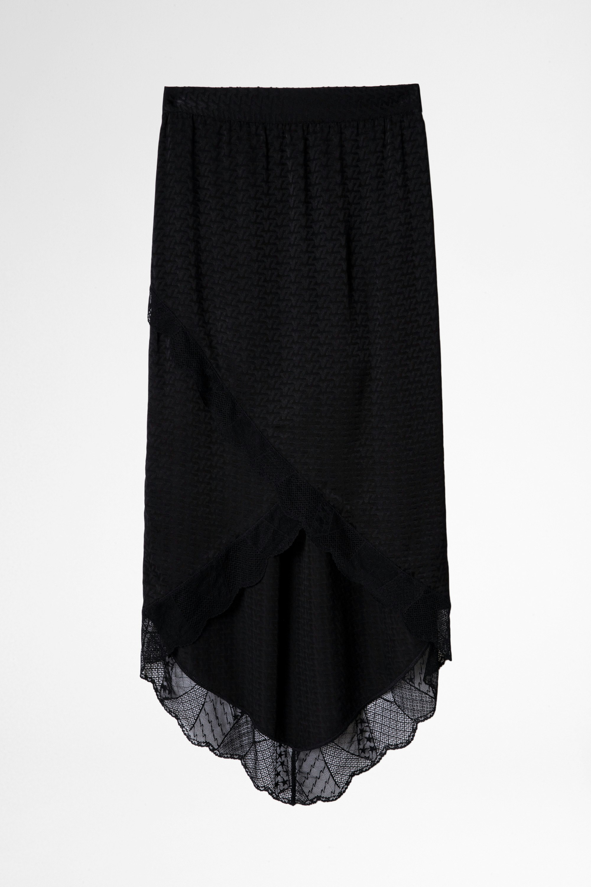Rock Jeudie Silk Skirt Women's ZV asymmetric skirt in black silk and jacquard