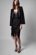 Rock Jeudie Silk Skirt - Women's ZV asymmetric skirt in black silk and jacquard