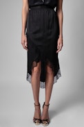 Rock Jeudie Silk Skirt - Women's ZV asymmetric skirt in black silk and jacquard