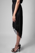 Rock Jeudie Silk Skirt - Women's ZV asymmetric skirt in black silk and jacquard