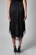 Rock Jeudie Silk Skirt - Women's ZV asymmetric skirt in black silk and jacquard