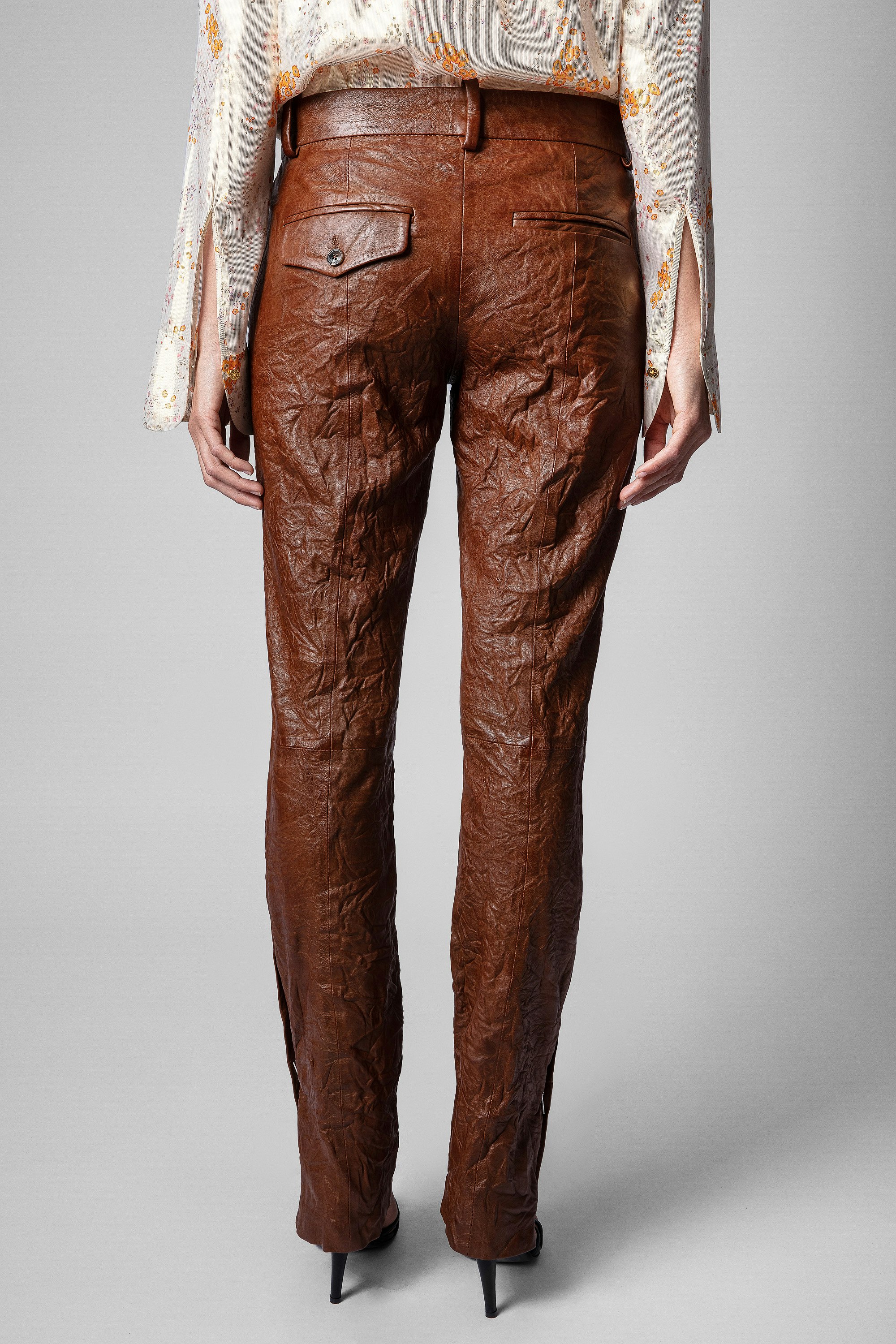 Prune Trousers Crinkled Leather