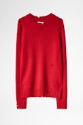 Pullover Kennet - Roter Herren-Strickpullover in Used-Optik