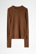 Pull Sourky Cachemire - Pull en cachemire cognac à coudières dorées Femme