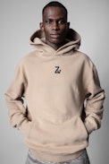 Sudadera Sanchi Photoprint - Sudadera con capucha de hombre beige con estampado Photoprint