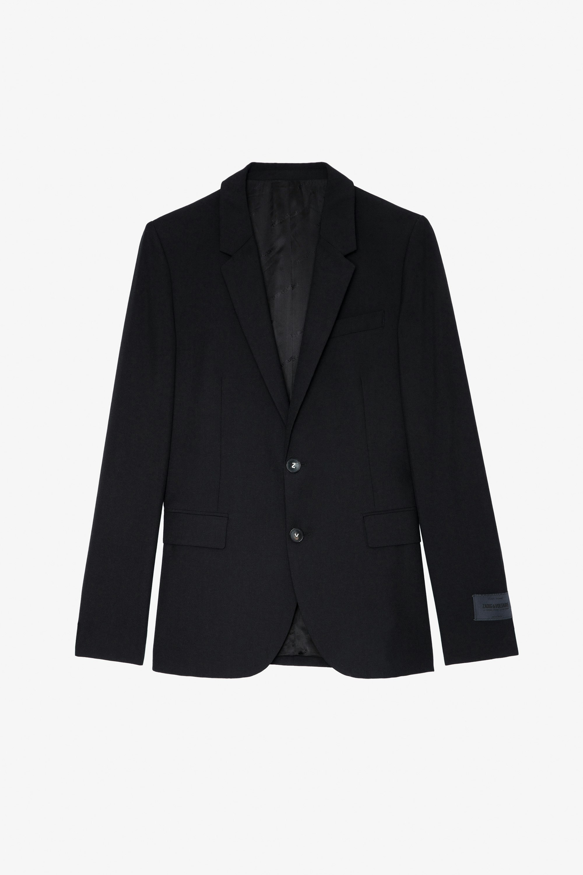 Blazer Viks - Veste blazer en laine noire ornée d'une étiquette tailoring sur la manche gauche unisexe.