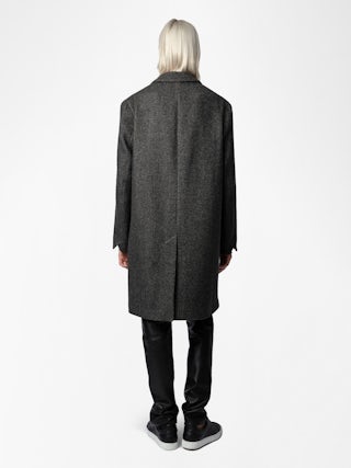 Mark Coat - Mid-length unisex coat with contrasting collar featuring "C'est la faute à Voltaire" inscription.