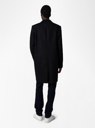 Marlyh Coat - Mid-length unisex coat with contrasting collar featuring "C'est la faute à Voltaire" inscription.