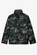 Bristol Down Jacket - Men’s oversized khaki technical down jacket with camouflage print on one side and plain black on the other side