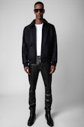 Mate Jacket - Men's navy blue aviator jacket with faux fur collar