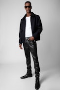 Mate Jacket - Men's navy blue aviator jacket with faux fur collar