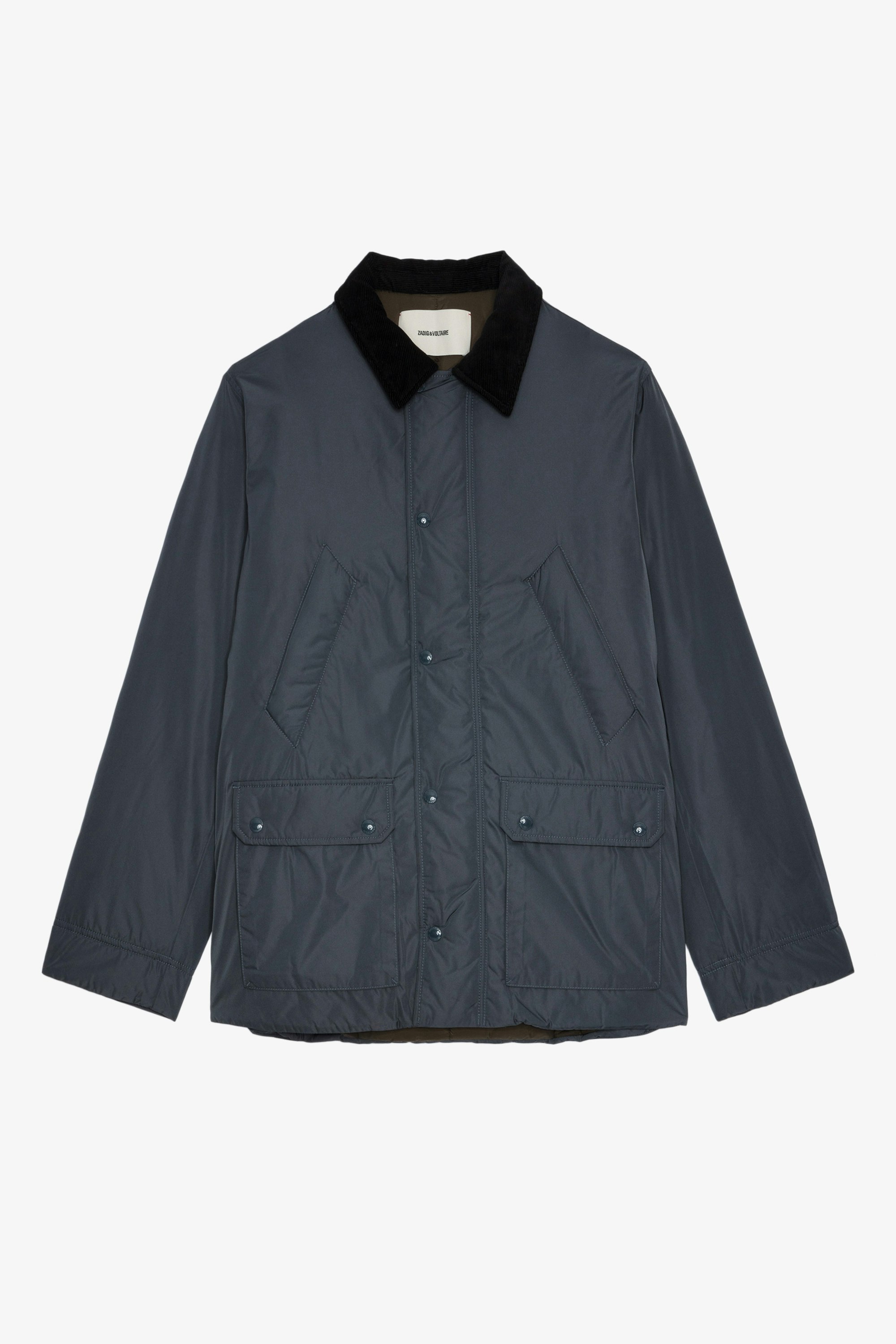 Bertie Jacket - Men’s anthracite nylon jacket with contrasting neck and studio insignia on back.