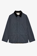 Bertie Jacket - Men’s anthracite nylon jacket with contrasting neck and studio insignia on back.