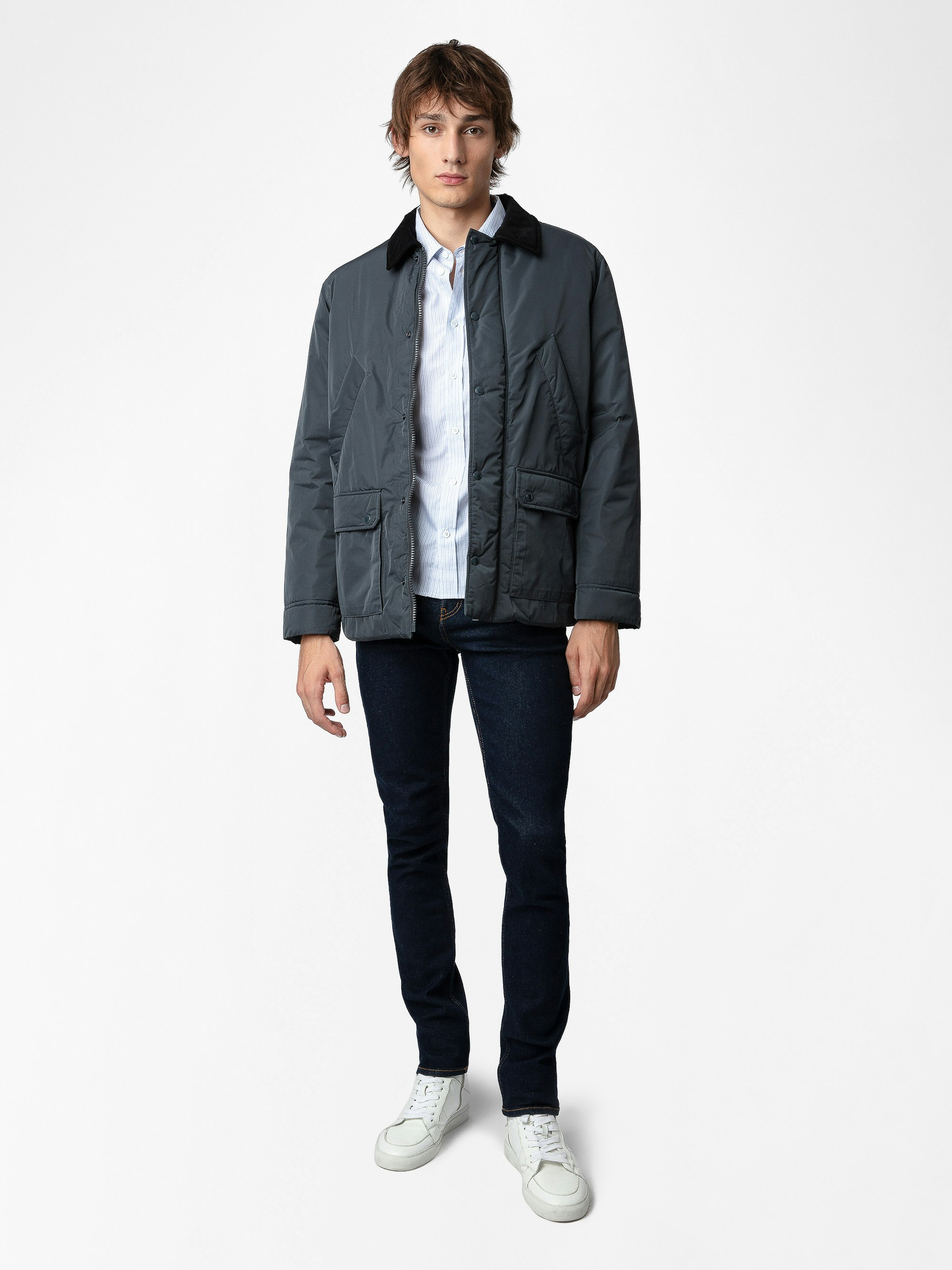 Bertie Jacket - Nylon jacket featuring a corduroy collar and studio crest badge.