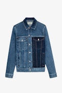 Base Denim Jacket - Unisex contrasting patch-effect blue denim jacket.