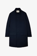 Mel Coat - Unisex blue midi coat with ZV badge on the back.