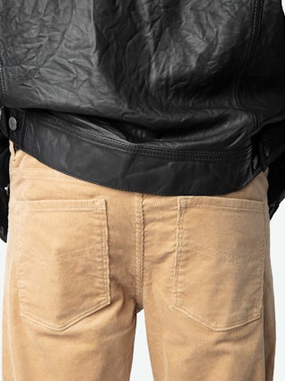 Steeve Corduroy Trousers - Slim-fit corduroy trousers with a distressed light brown finish.