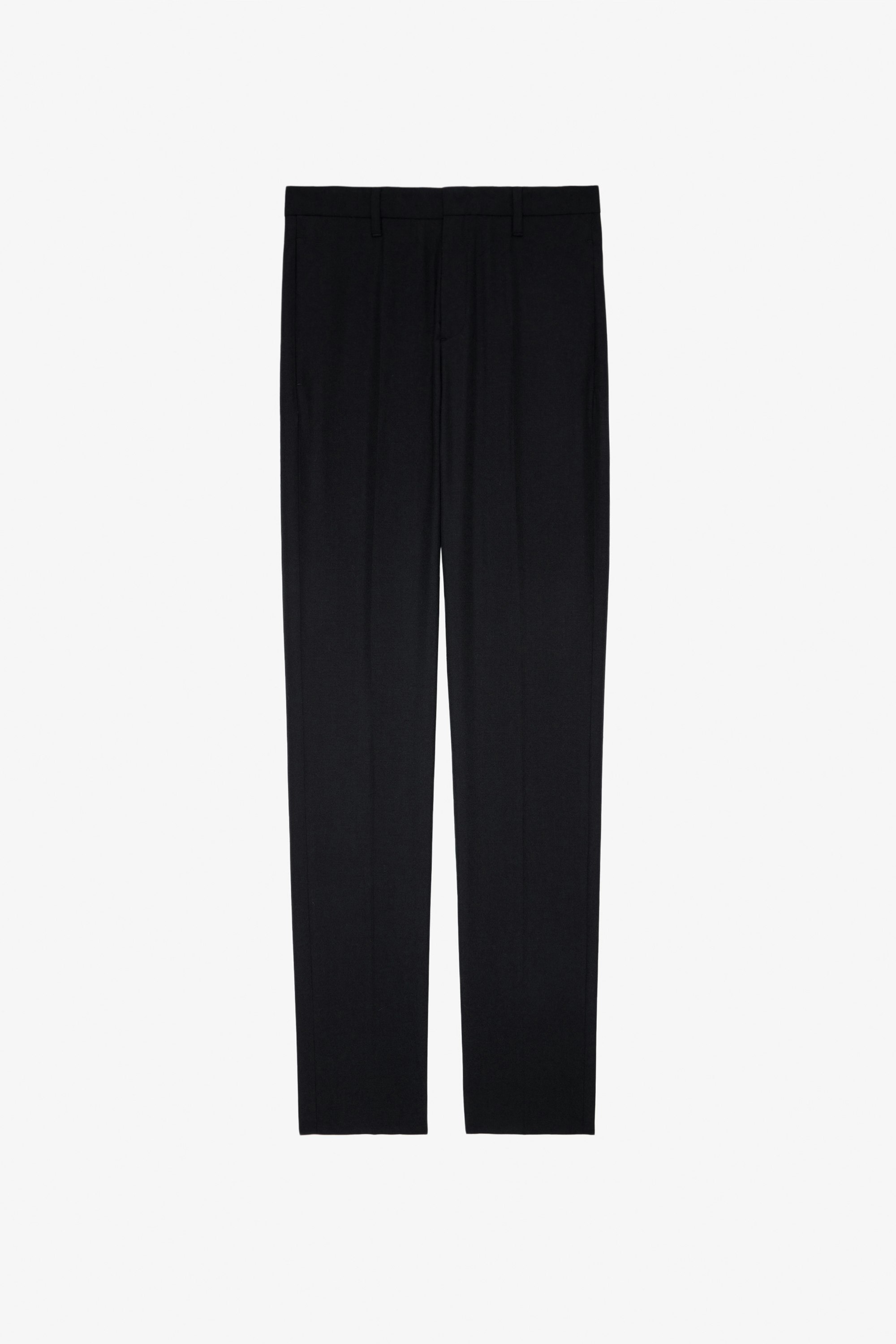 Paris Trousers - Unisex's tailored black wool trousers with studio insignia on back.