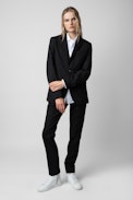 Paris Pants - Unisex tailored black wool pants with studio insignia on back.