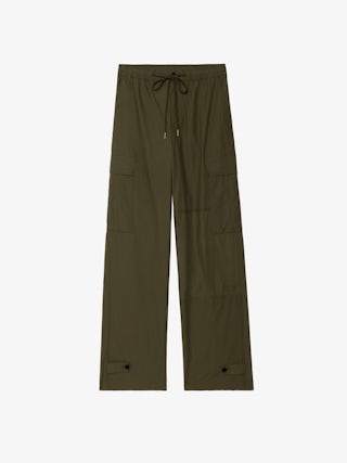 Trousers Palmyr - Wide, fluid pants with an elastic drawstring waist, center button placket and zip fly, finished with embroidery.