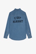 Camicia Stan denim - Camicia di jeans blu con stampa C'est Alright sul retro, da uomo