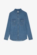 Camicia Stan denim - Camicia di jeans blu con stampa C'est Alright sul retro, da uomo