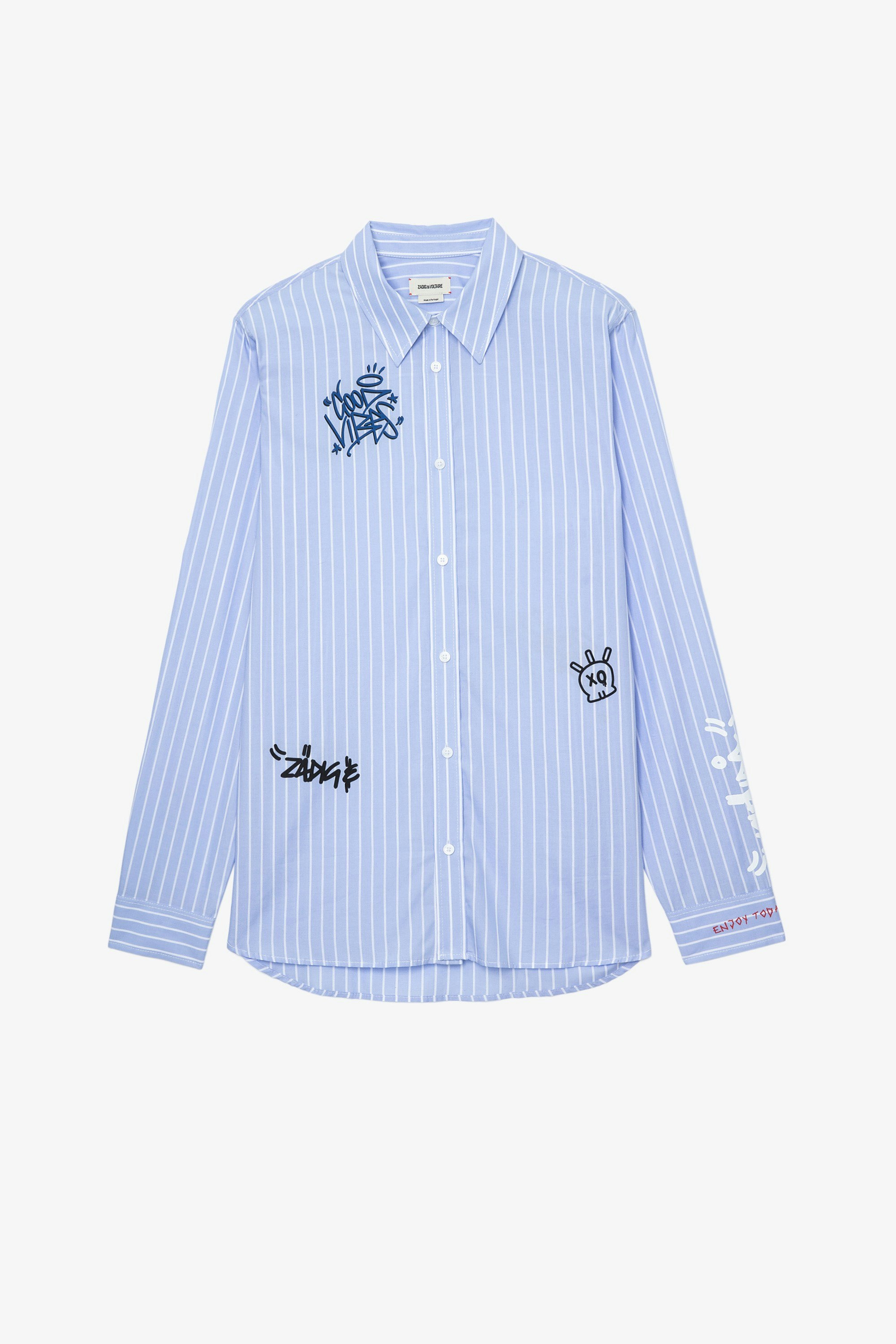 Hemd Stan Herrenhemd aus himmelblauer Baumwollpopeline mit Streetart-Muster