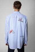 Camicia Stan - Camicia in popeline di cotone celeste con motivi street art da uomo