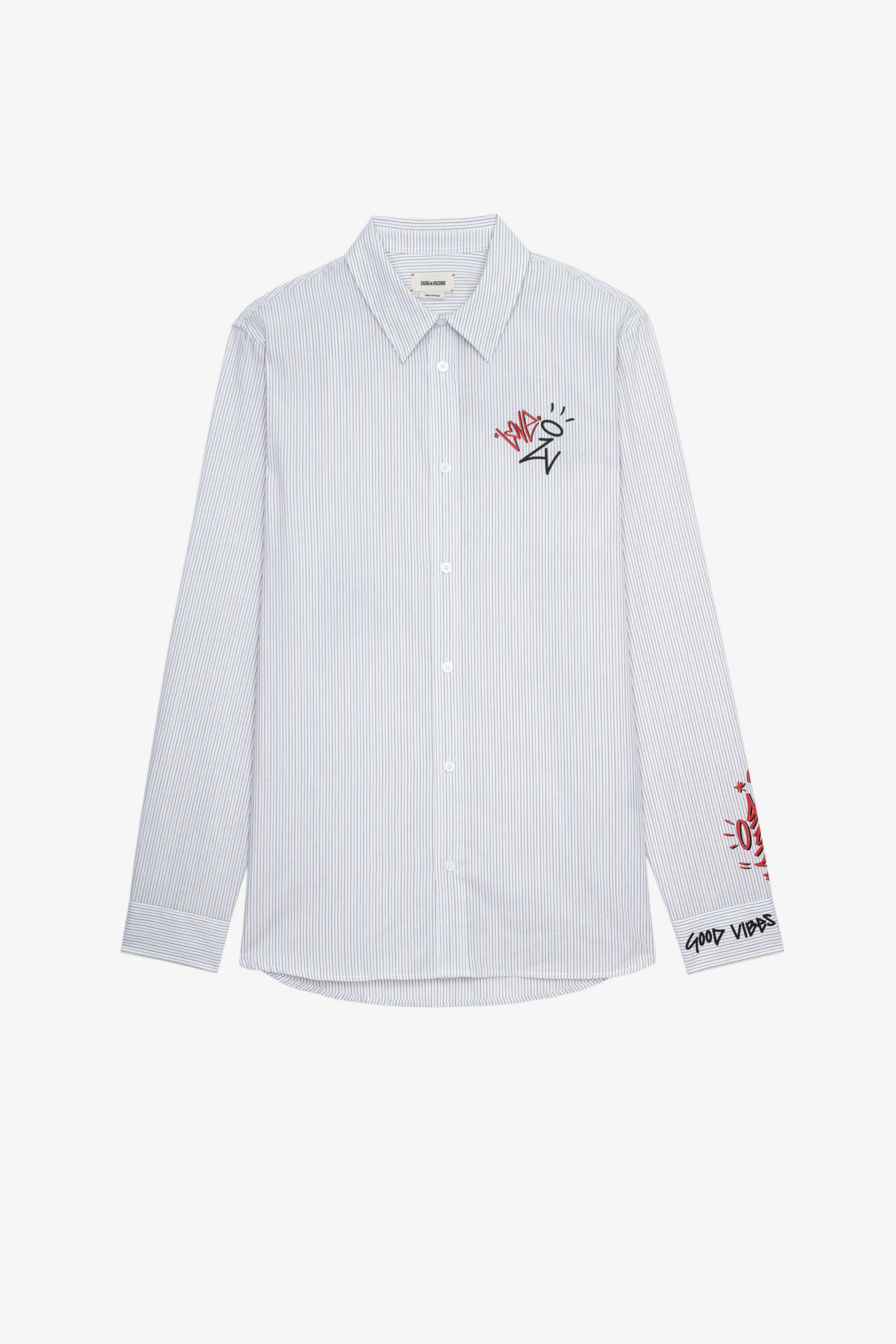 Jormi Stan Stripe シャツ Men’s Jormi light grey cotton shirt with stripes and motifs
